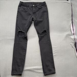 mnml Jeans Mens 32 Black Distressed Skinny Ripped Knees Ankle Zip Stretch Denim